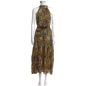 Yellow Green Floral Halter Midi Dress
